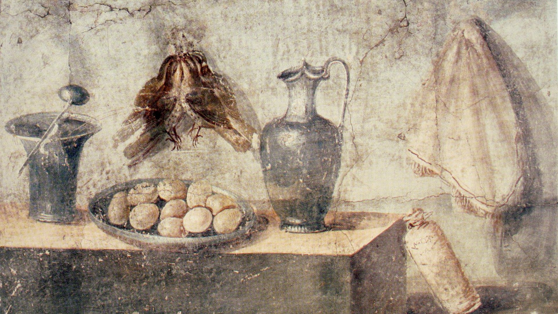File:Still life with eggs, birds and bronze dishes, Pompeii.jpg