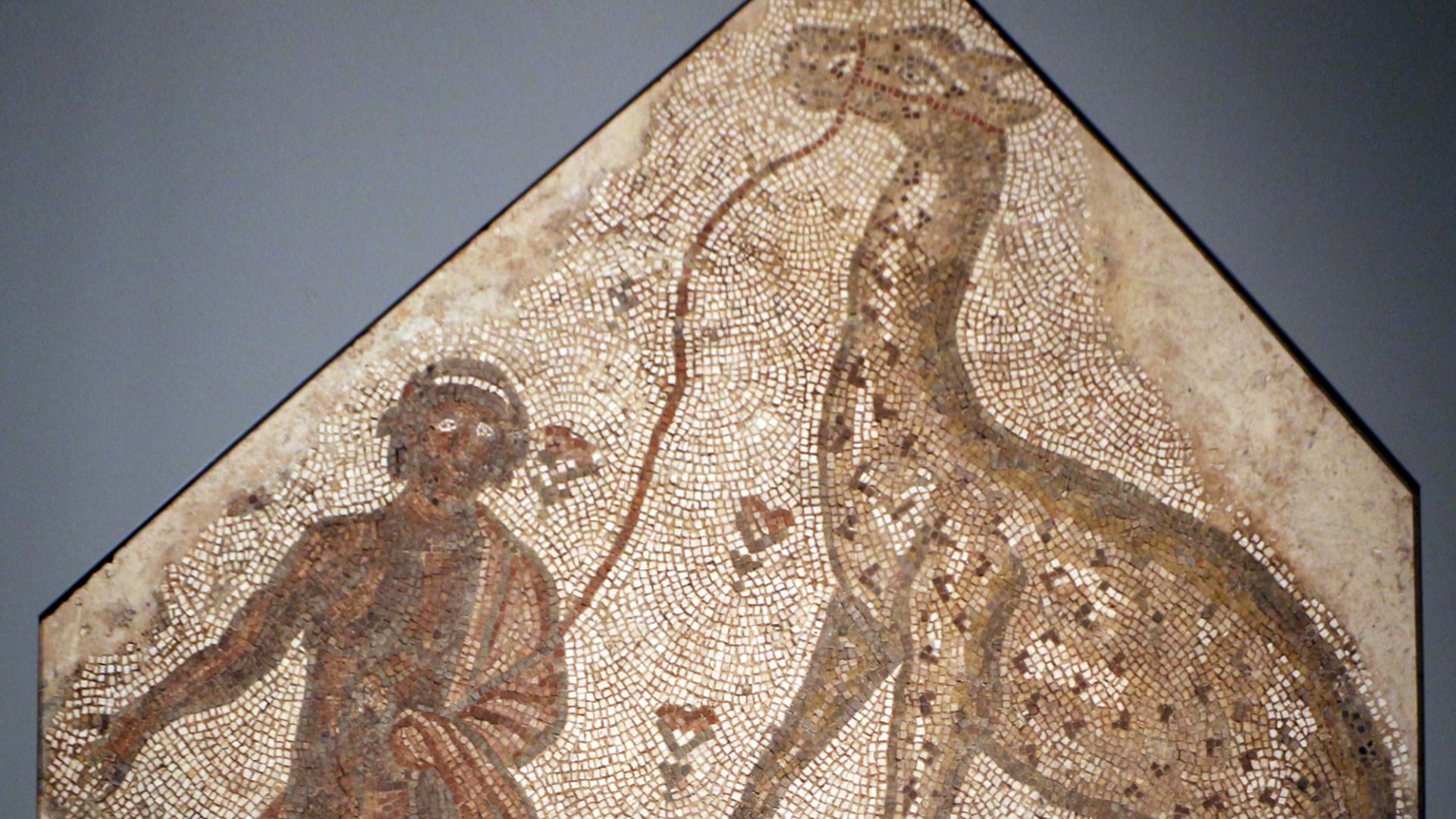 File:Siria o libano, mosaico bizantino con uomo che conduce una giraffa, V secolo.jpg