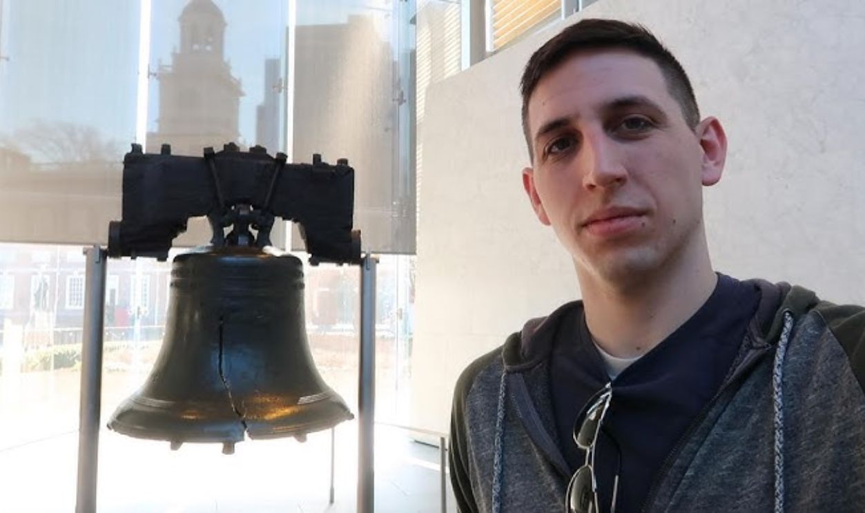 Man next to Liberty Bell