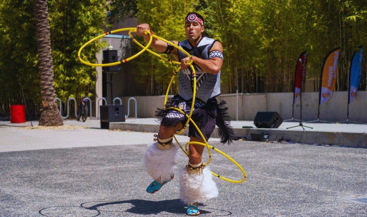 Gettyimages - 1239818801, Lumbee Tribe member Eric Hernandez performs a Native American Hoop Dance… 