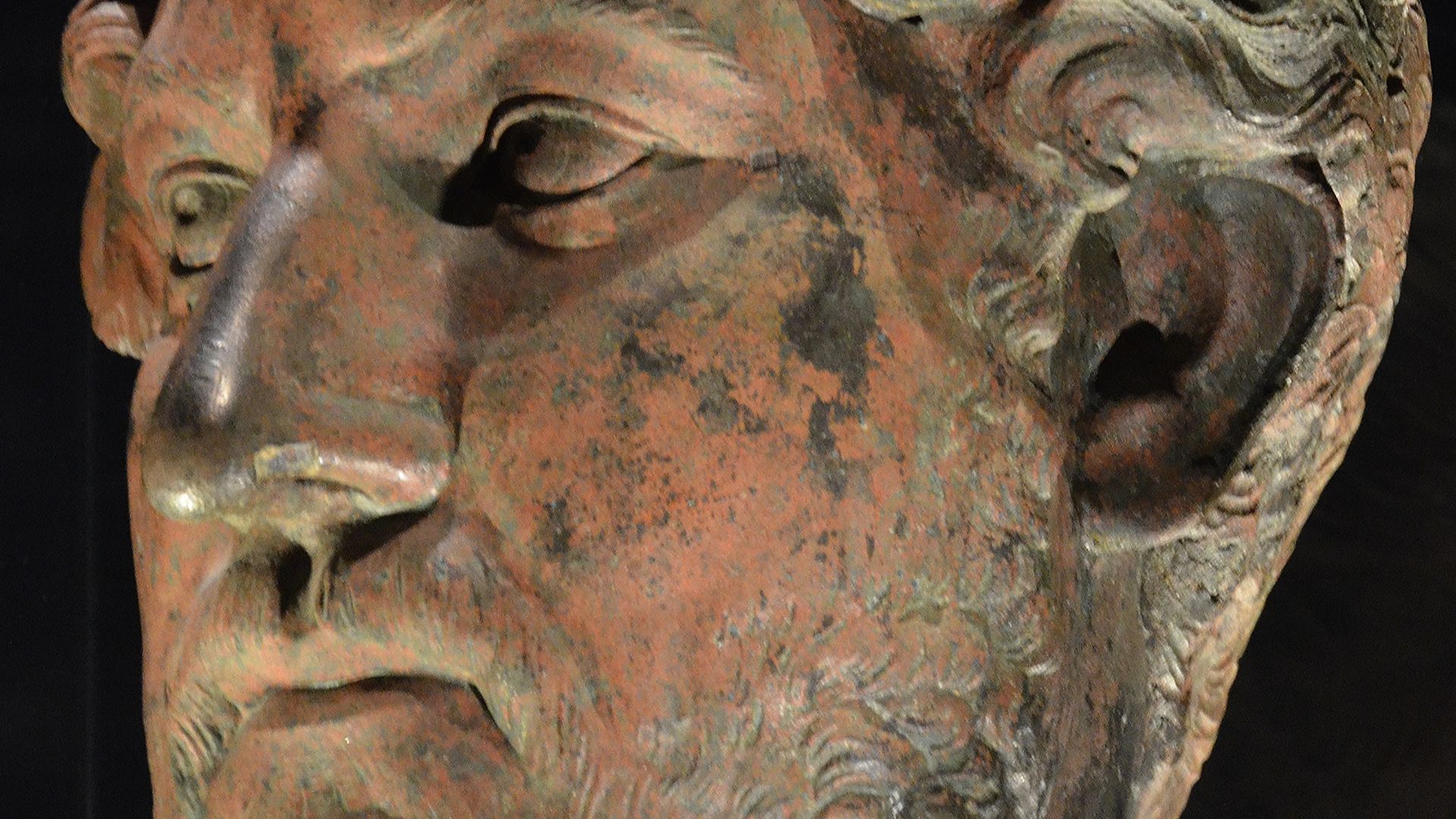 File:Portrait head of Hadrian from a largern-than-life size statue of the emperor, provenance unknown, probably produced in Asia Minor or Egypt, 117-138 AD, Hadrian- An Emperor Cast in Bronze, Israel Museum (27767247286).jpg