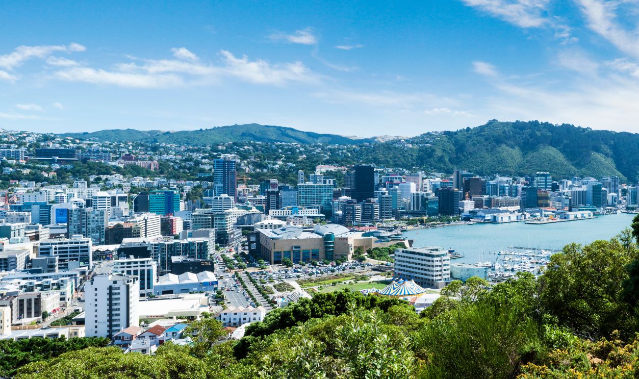 High angle cityscape of Wellington the capital city of New Zealand.