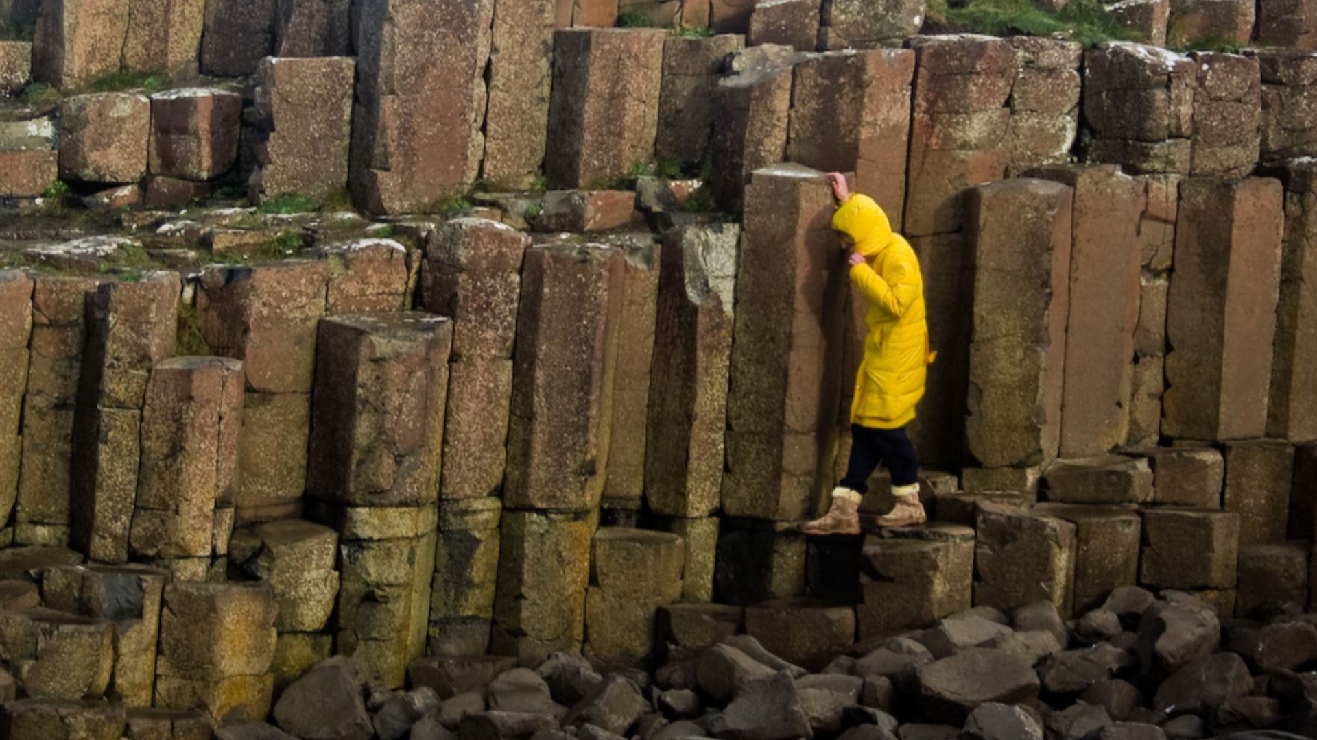 File:Walking on stones Giants Causeway Northern Ireland.jpg