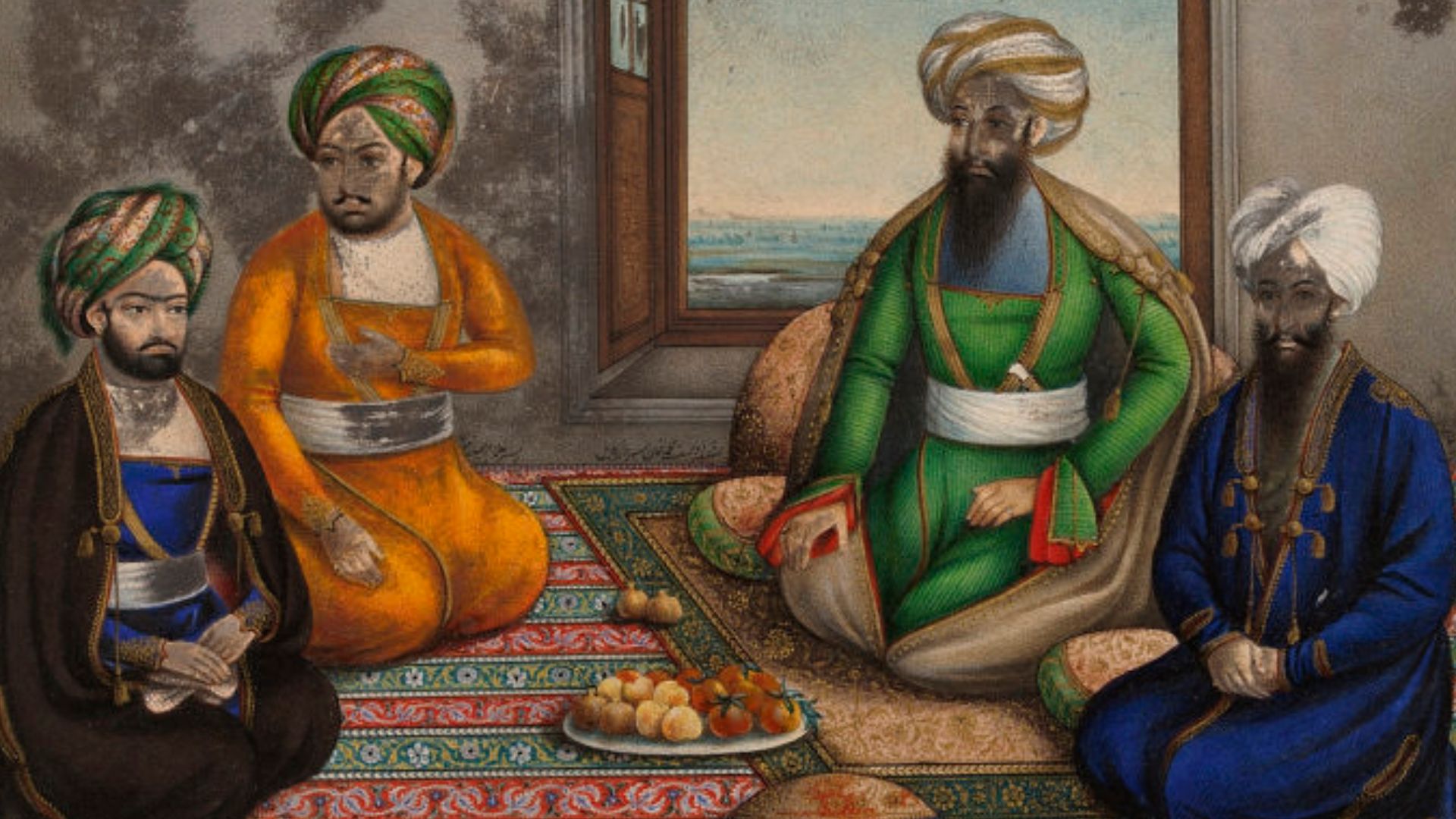 File:Dost Mohammad Khan sitting with three sons.jpg