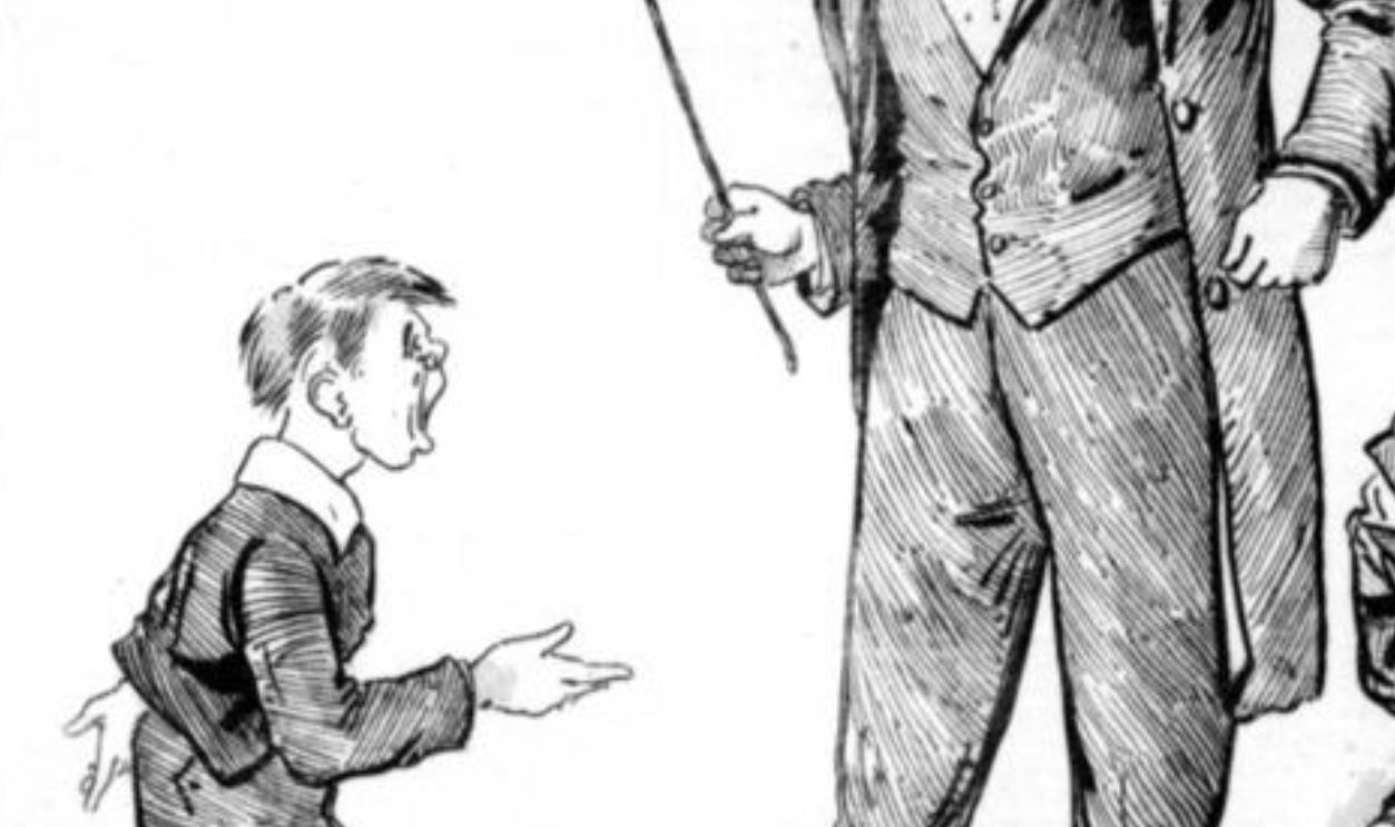 Cartoon of students receiving the cane