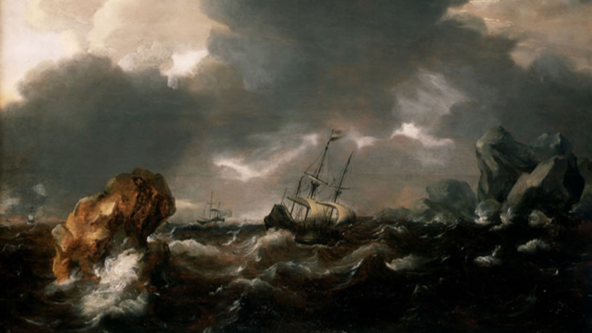 File:Willem van de Velde the Younger - A Dutch Merchant Ship Running Between Rocks in Rough Weather.jpg