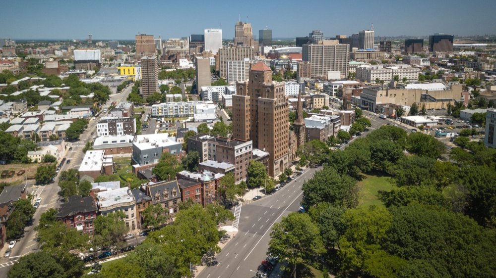 Vibrant urban scene of Newark, New Jersey captured from a high vantage point