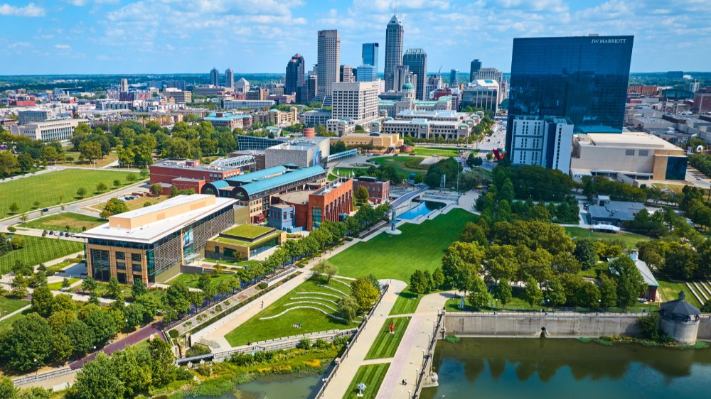 Vibrant urban scene of Indianapolis, Indiana captured from a high vantage point