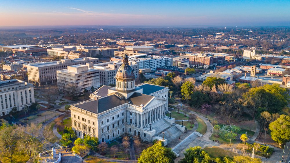 The image showcases a Vibrant urban scene of Columbia, South Carolina