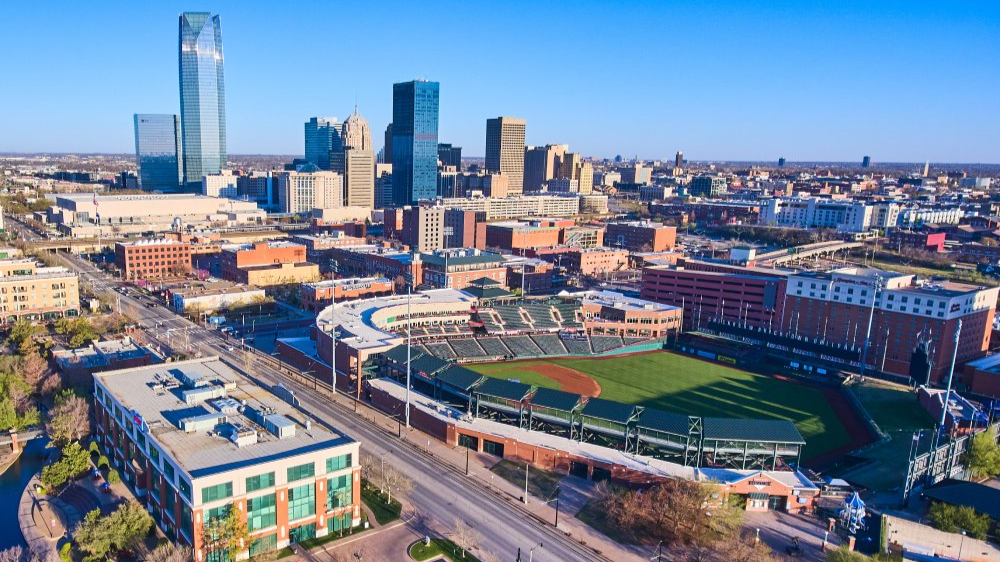 Vibrant urban scene of Oklahoma City, Oklahoma captured from a high vantage point