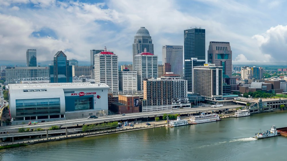 Vibrant urban scene of Louisville, Kentucky captured from a high vantage point