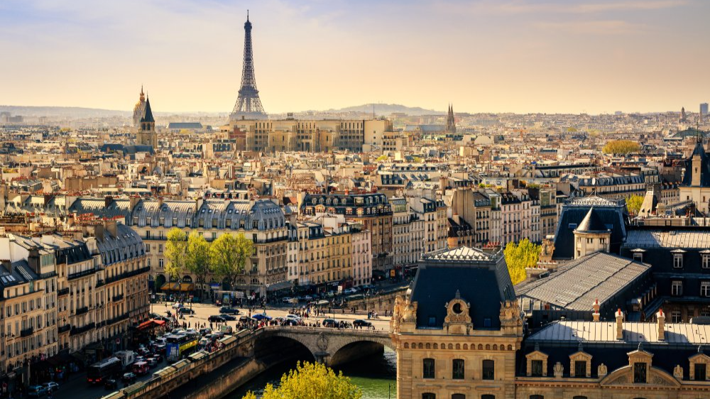 The image showcases a Vibrant urban scene of Paris, France
