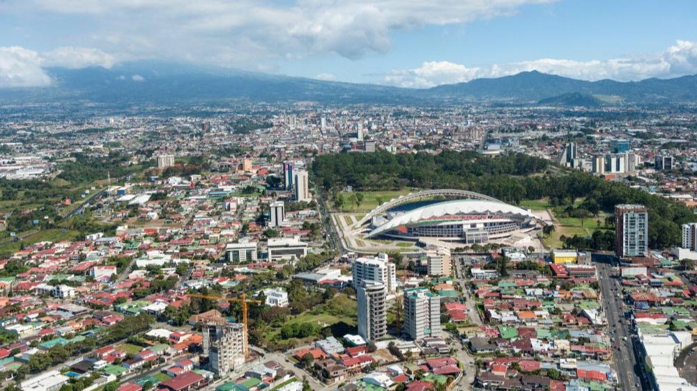 The image showcases a Vibrant urban scene of San Jose, Costa Rica