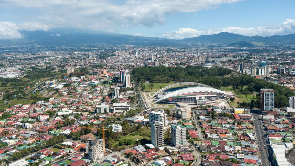 The image showcases a Vibrant urban scene of San Jose, Costa Rica