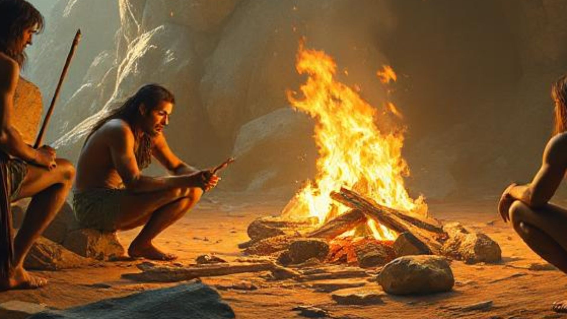 File:Ancient humans at their cave at the fire.png