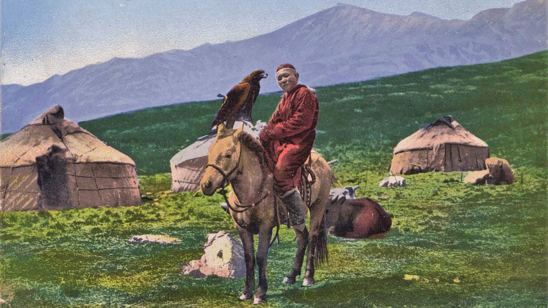 File:SB - Kazakh man on horse with golden eagle 1911-1914.jpg