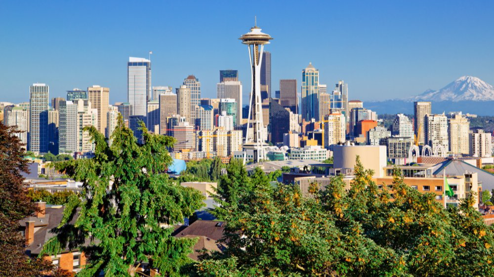 Vibrant urban scene of Seattle, Washington captured from a high vantage point