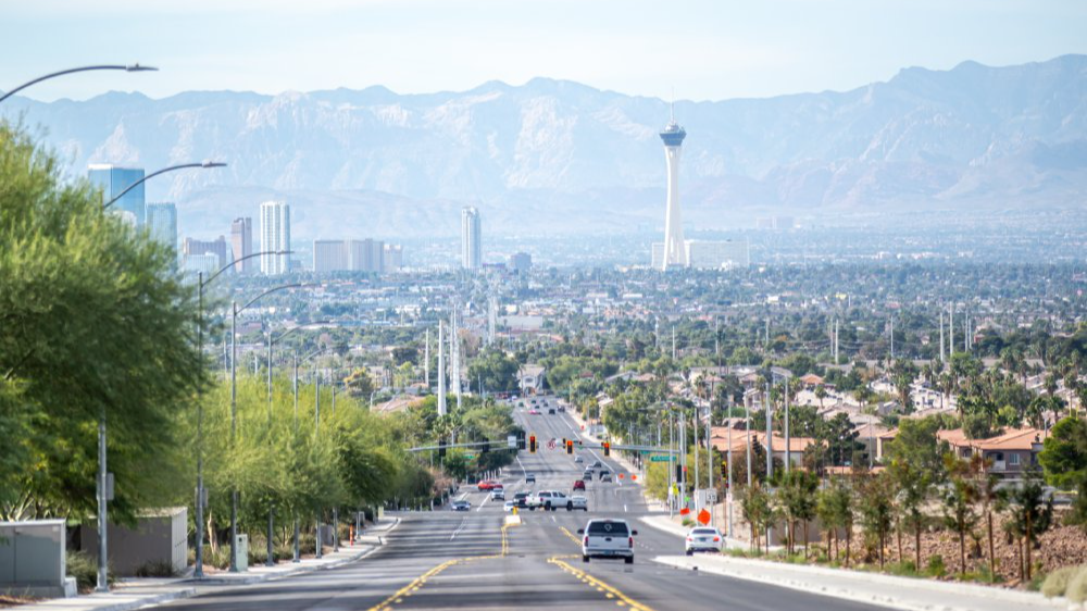 The image showcases a Vibrant urban scene of Las Vegas, Nevada