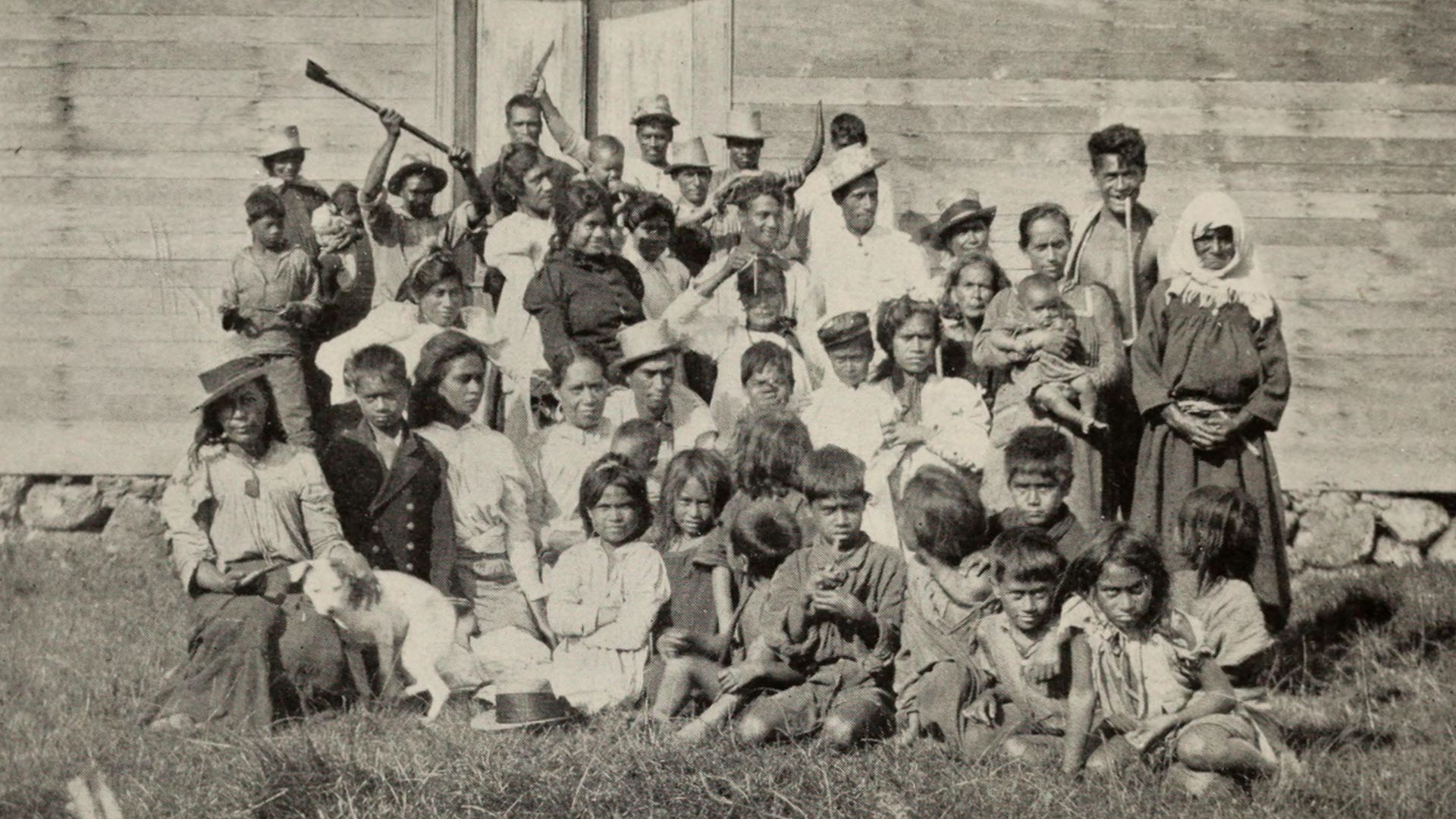 File:A Group of Easter Islanders Outside the Church Door, The Mystery of Easter Island, published 1919.jpg