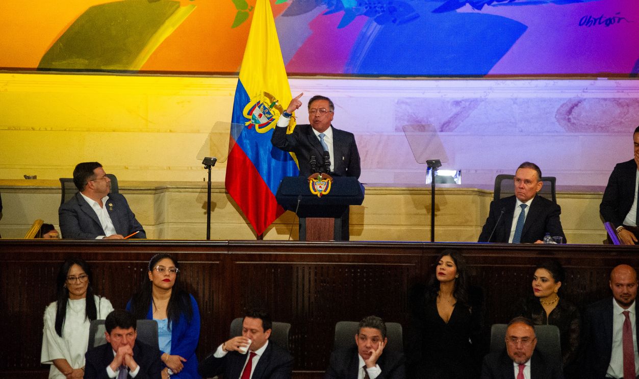 Colombian president Gustavo Petro talkes part during the instalment of the 2025-2026 session period of the Colombian Congress, on July 20, 2025 in Bogota, Colombia.