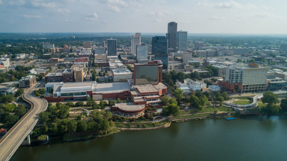 Vibrant urban scene of Little Rock, Arkansas captured from a high vantage point