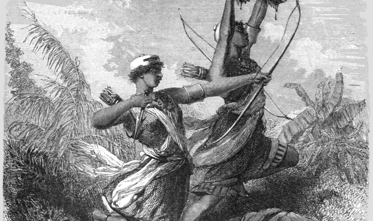 Amazons of Dahomey in Battle; The Kingdom of Dahomey', 1875. From 'Illustrated Travels' by H.W. Bates. [Cassell, Petter, and Galpin, circa 1880, London] and Galpin. Creator: Unknown.