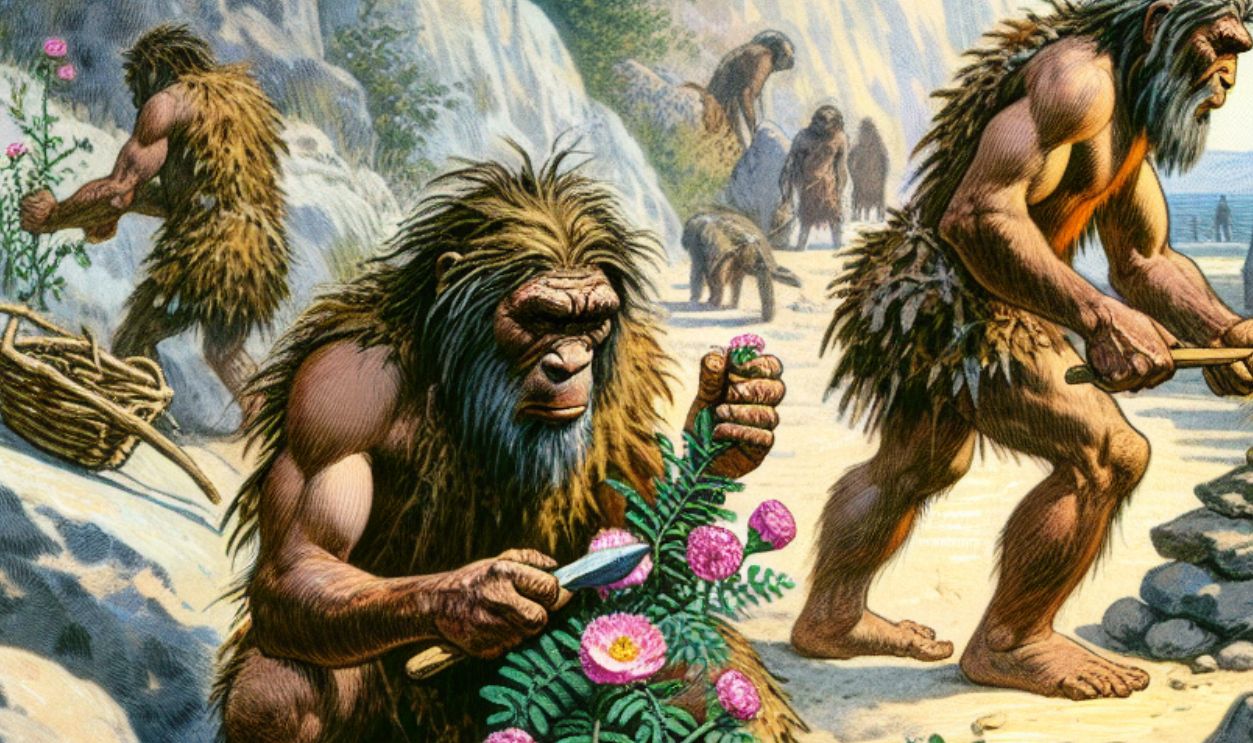 Neanderthal using Rockrose Plant