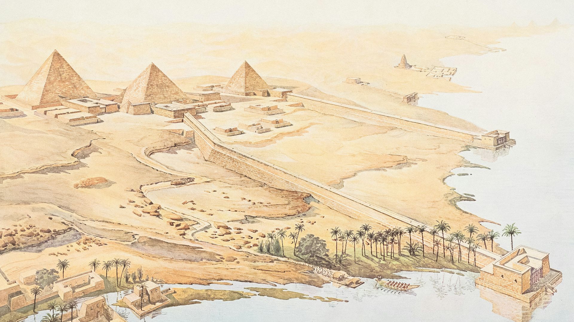 A painting of the pyramids of giza