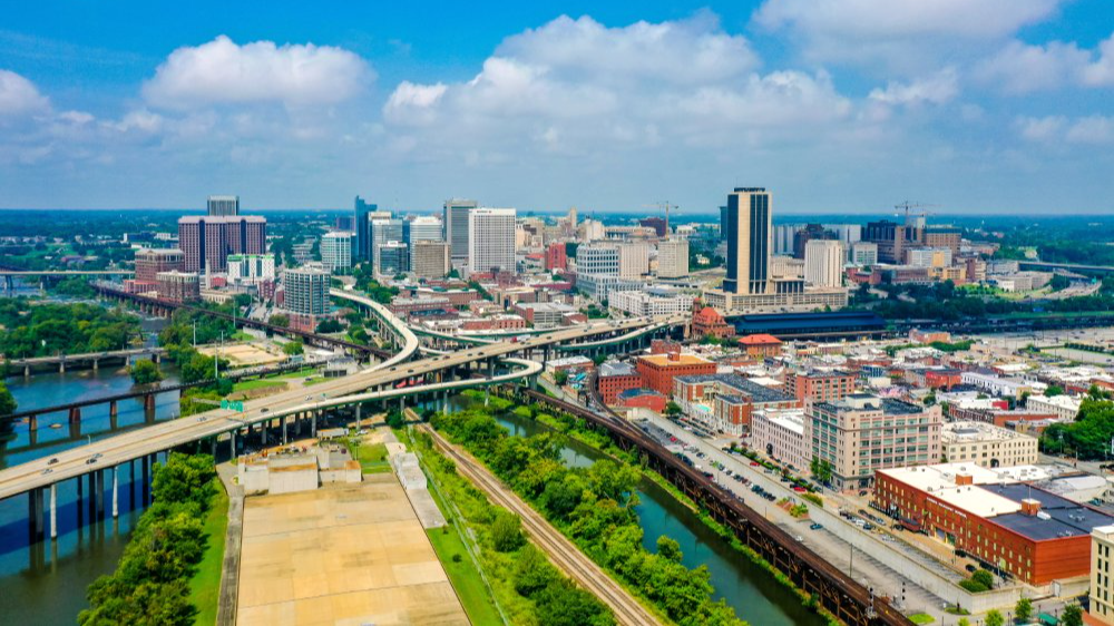 Vibrant urban scene of Richmond, Virginia captured from a high vantage point