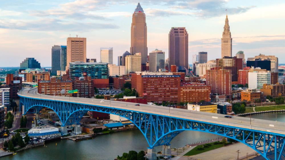 Vibrant urban scene of Cleveland, Ohio captured from a high vantage point