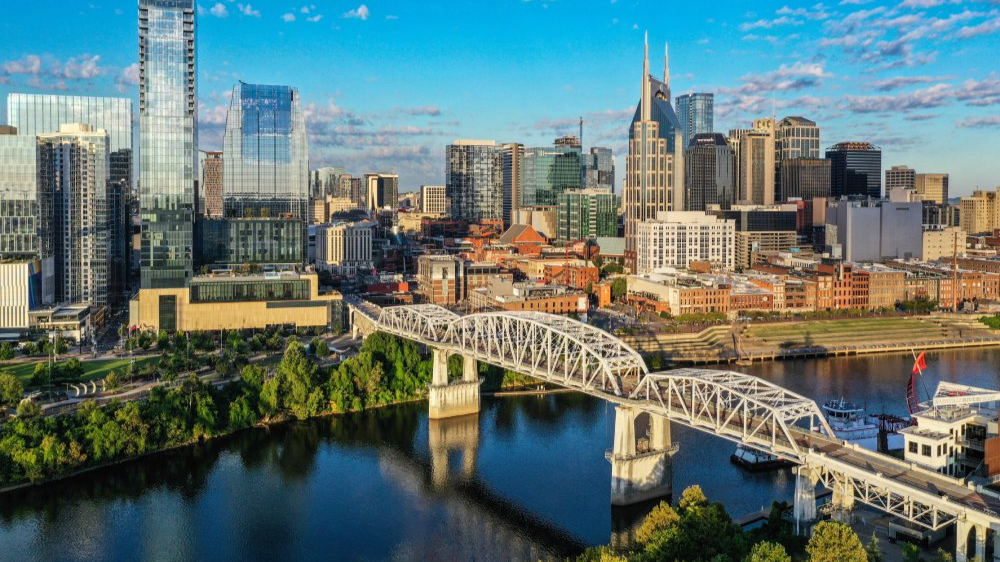 Vibrant urban scene of Nashville, Tennessee captured from a high vantage point