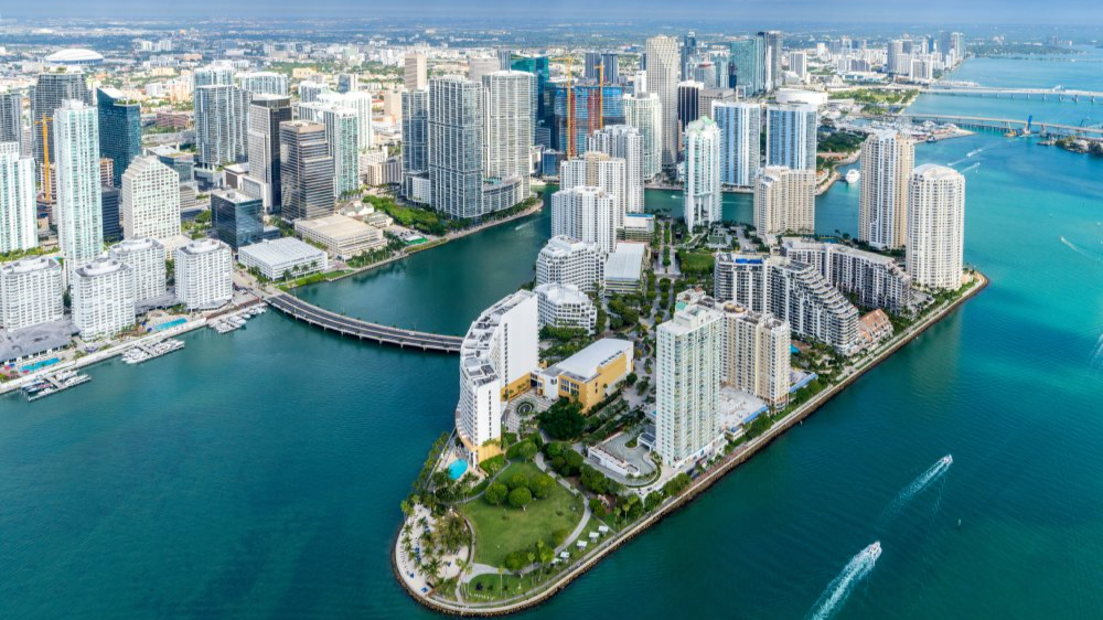 Vibrant urban scene of Miami, Florida captured from a high vantage point