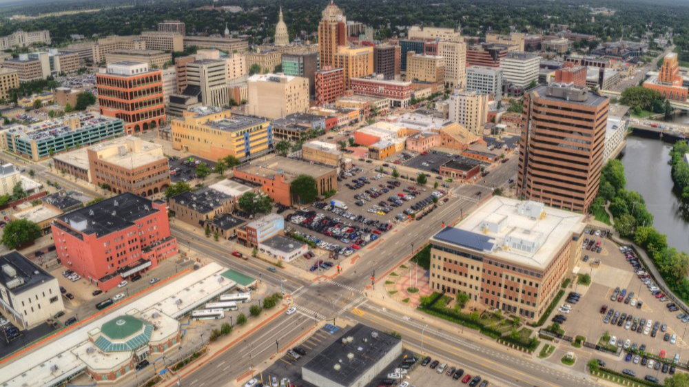 Vibrant urban scene of Lansing, Michigan captured from a high vantage point