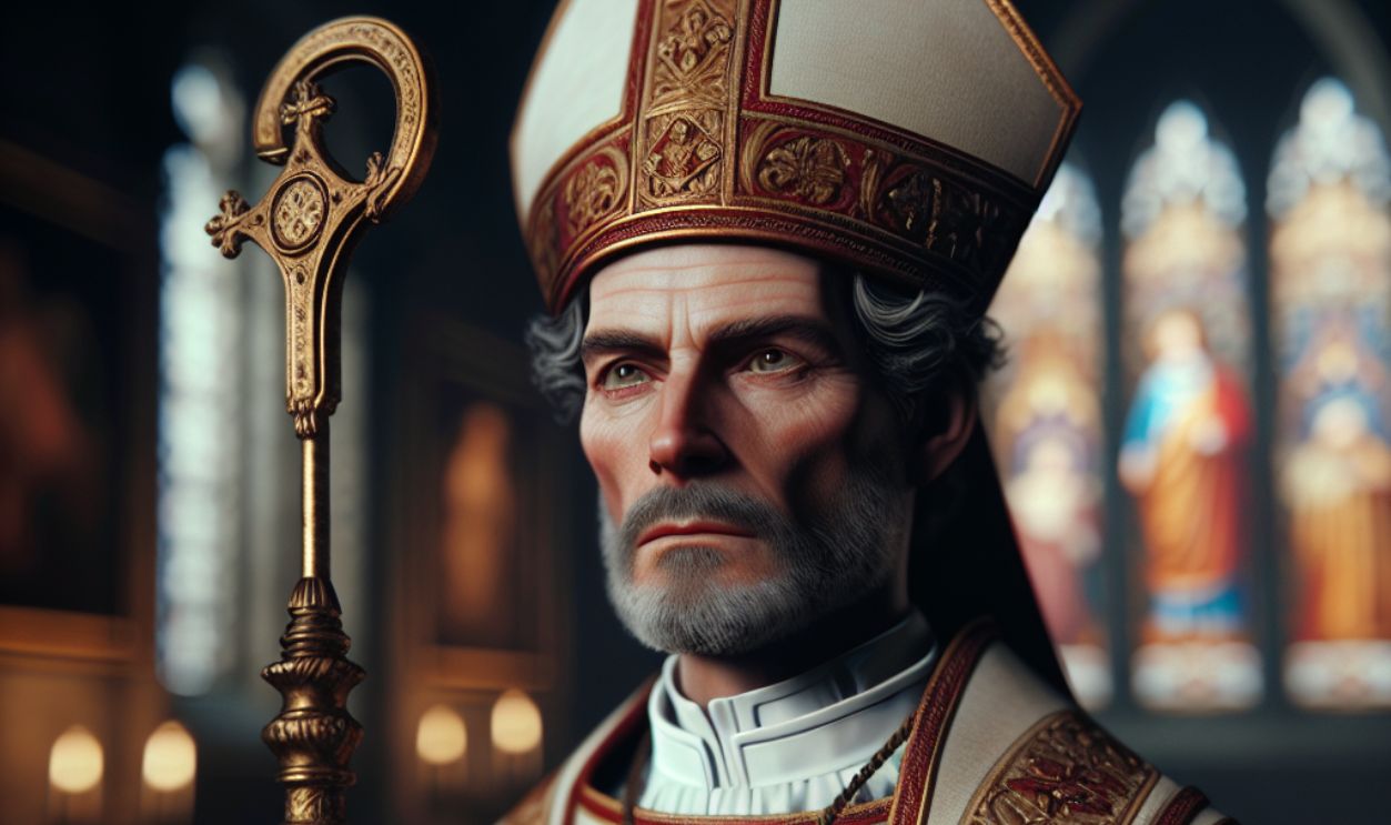 an image of an historical religious figure, as Bishop, from the medieval era