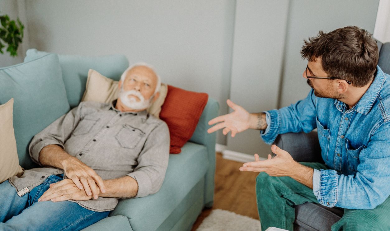 Gettyimages - 2112594228, Hypnosis - stock photo Senior man seeking medical advice for mental health