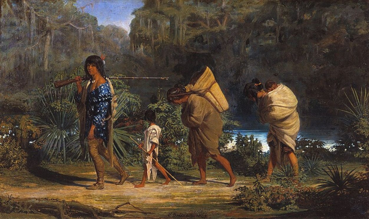 Louisiana Indians Walking Along a Bayou