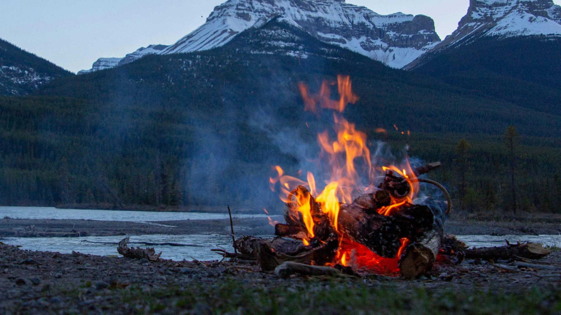 bonfire near mountain