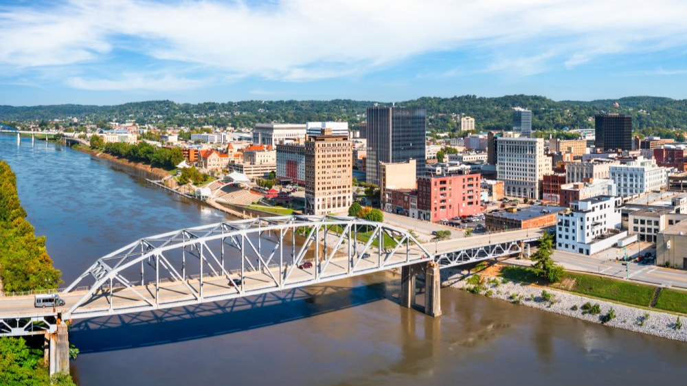 The image showcases a Vibrant urban scene of Charleston, West Virginia