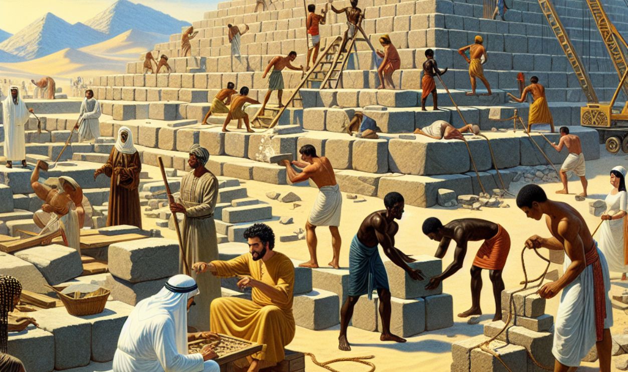 Image of ancient egyptians building pyramid