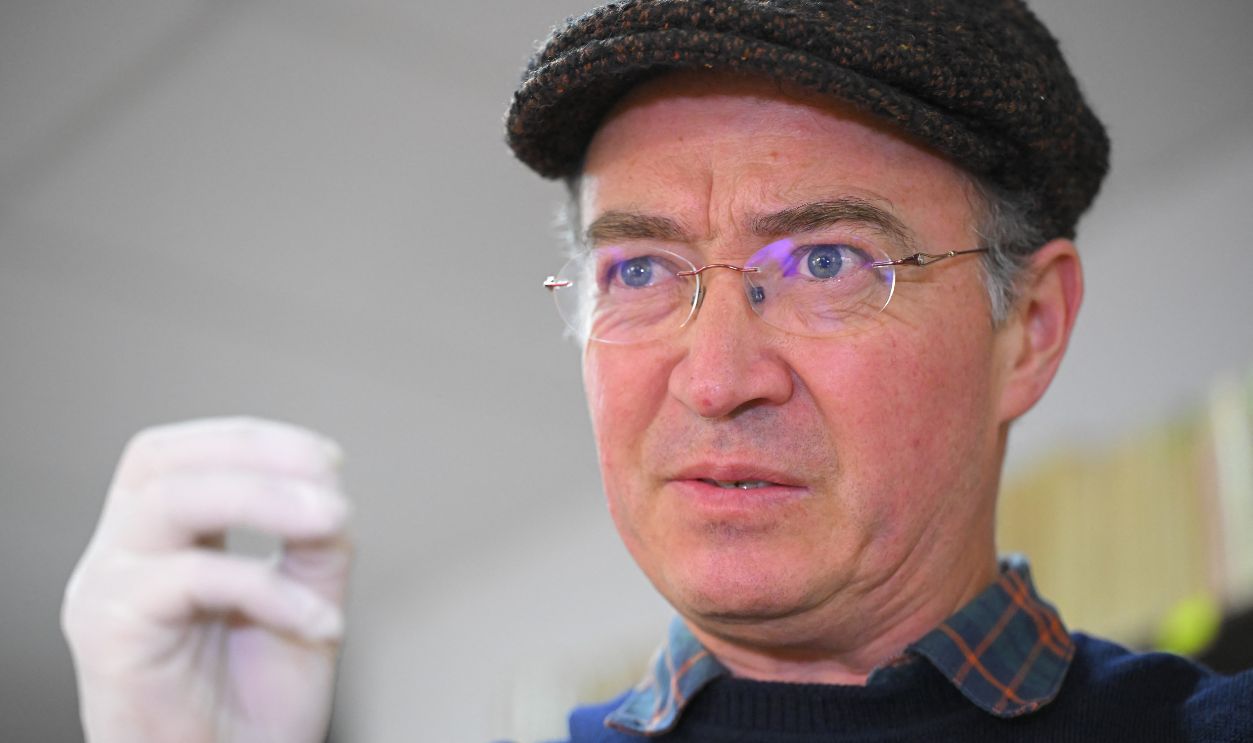 Ecuadorian archaeologist Alden Yepez speaks during an interview with AFP at the Universidad Catolica's Weilbauer-Porras museum in Quito, on February 2, 2024. The thickness of the forest protected them for thousands of years, but the passage of machinery and natural erosion have put at risk enormous mounds of an ancient Amazonian civilization in the Upano valley, in Ecuador, where strategies for the conservation of a 