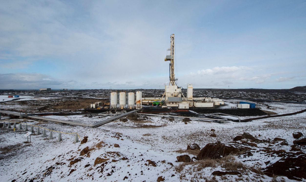 The Reykjanes geothermal power station is pictured on March 23, 2017 in Reykjanes at the southwestern tip of Iceland. - The Iceland Deep Drilling Project's rig penetrates into one of deepest and hottest pits in the world and unveils the nation's variety in producing energy that's independent from fossil fuels.