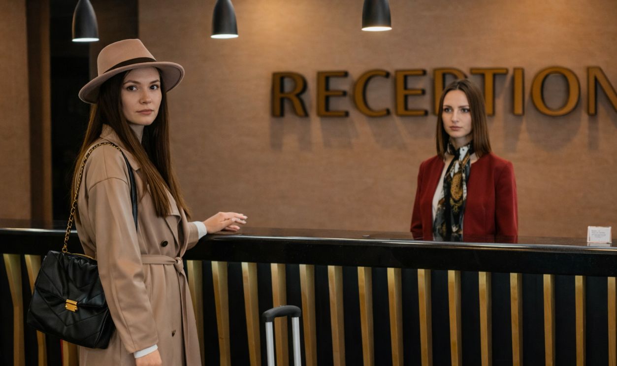 Guest at the hotel reception