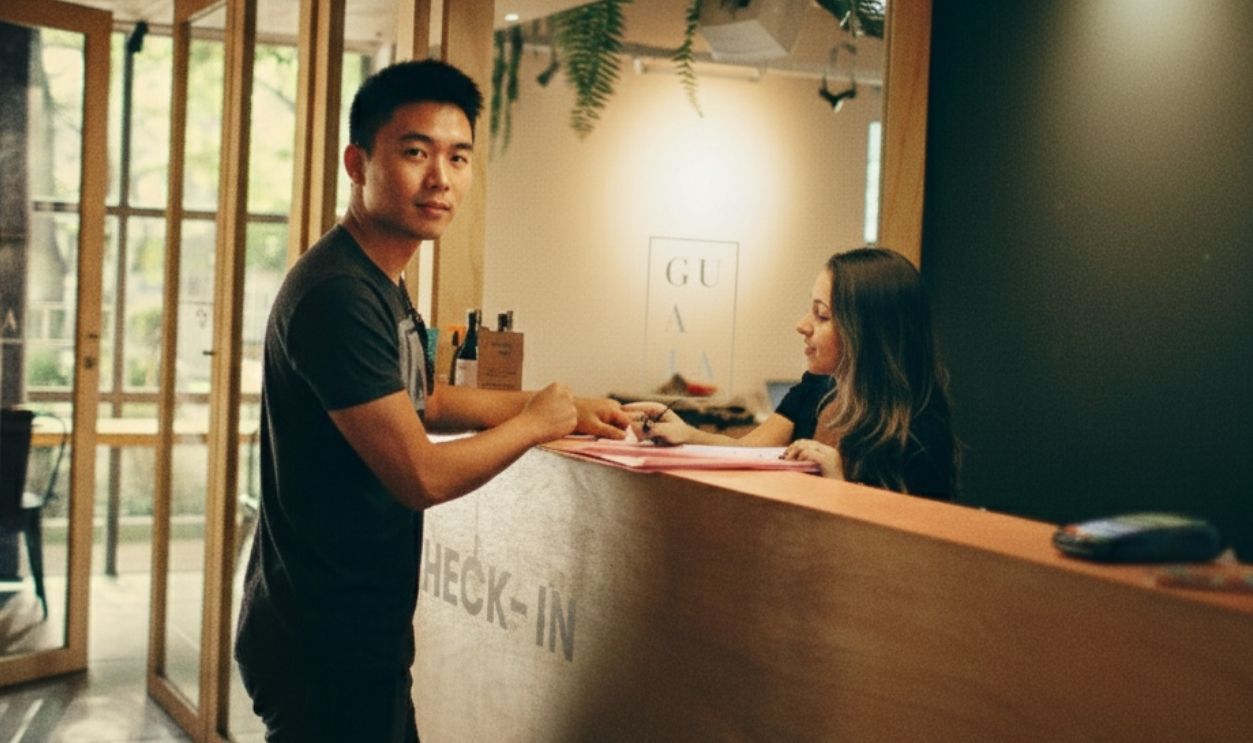 Man at hotel reception