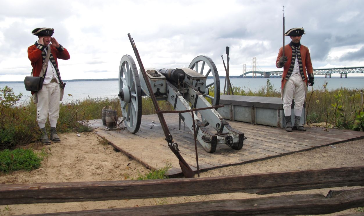 Gettyimages - 508662409, Battle Re-Enactments Civil War cannon firing re- enactment at Colonial Michilimackinac, an 18th century fort and fur trading village, Mackinaw City, Michigan. Mackinac State Historic Parks. Near Mackinac Bridge. October 2009.