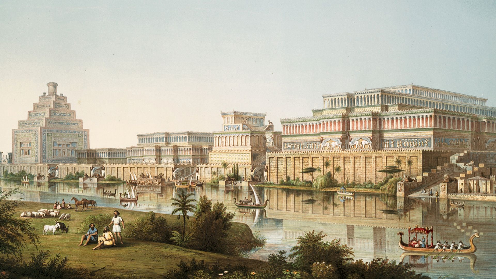 File:Artist’s impression of Assyrian palaces from The Monuments of Nineveh by Sir Austen Henry Layard, 1853.jpg
