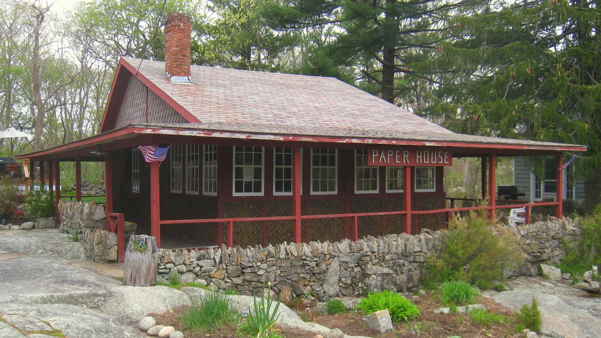 Paper House, Pigeon Cove (Rockport), Massachusetts, USA. Created by Mr. Elis F. Stenman, a mechanical engineer who designed the machines that make paper clips, between 1922 and the 1930s. There are no restrictions on photography in the paper house.