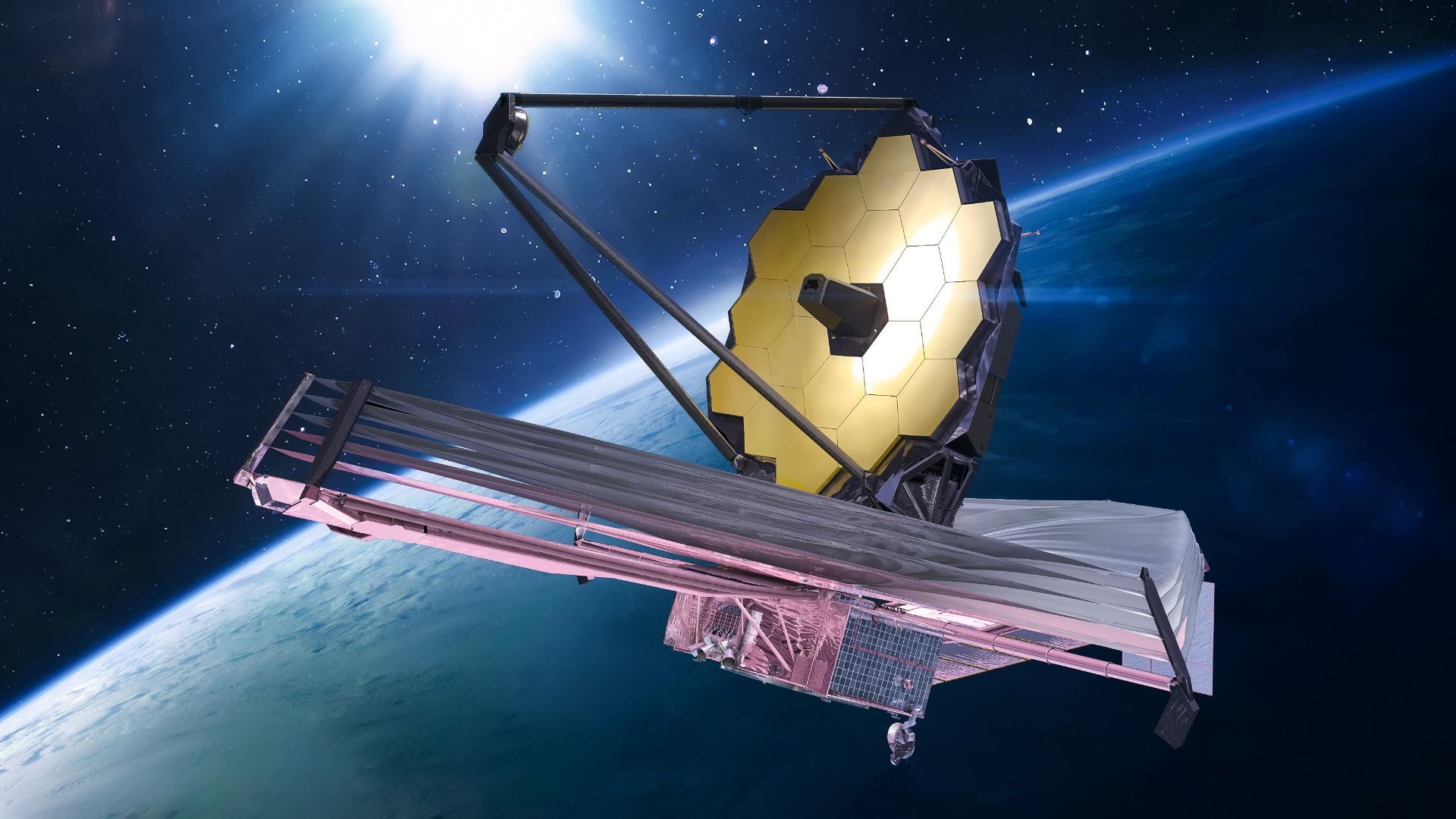 Artist’s rendering of James Webb Space Telescope in space near Earth