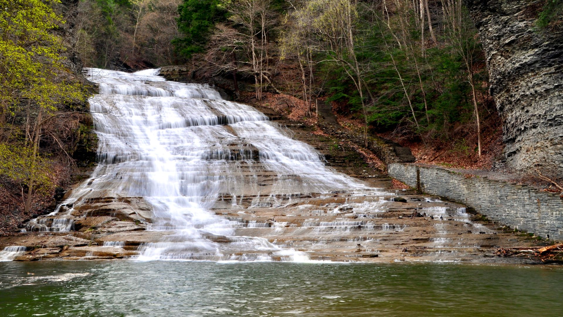 Buttermilk Falls in Buttermilk Falls State Park, Ithaca, New York, taken with 2-second exposure to smooth the water