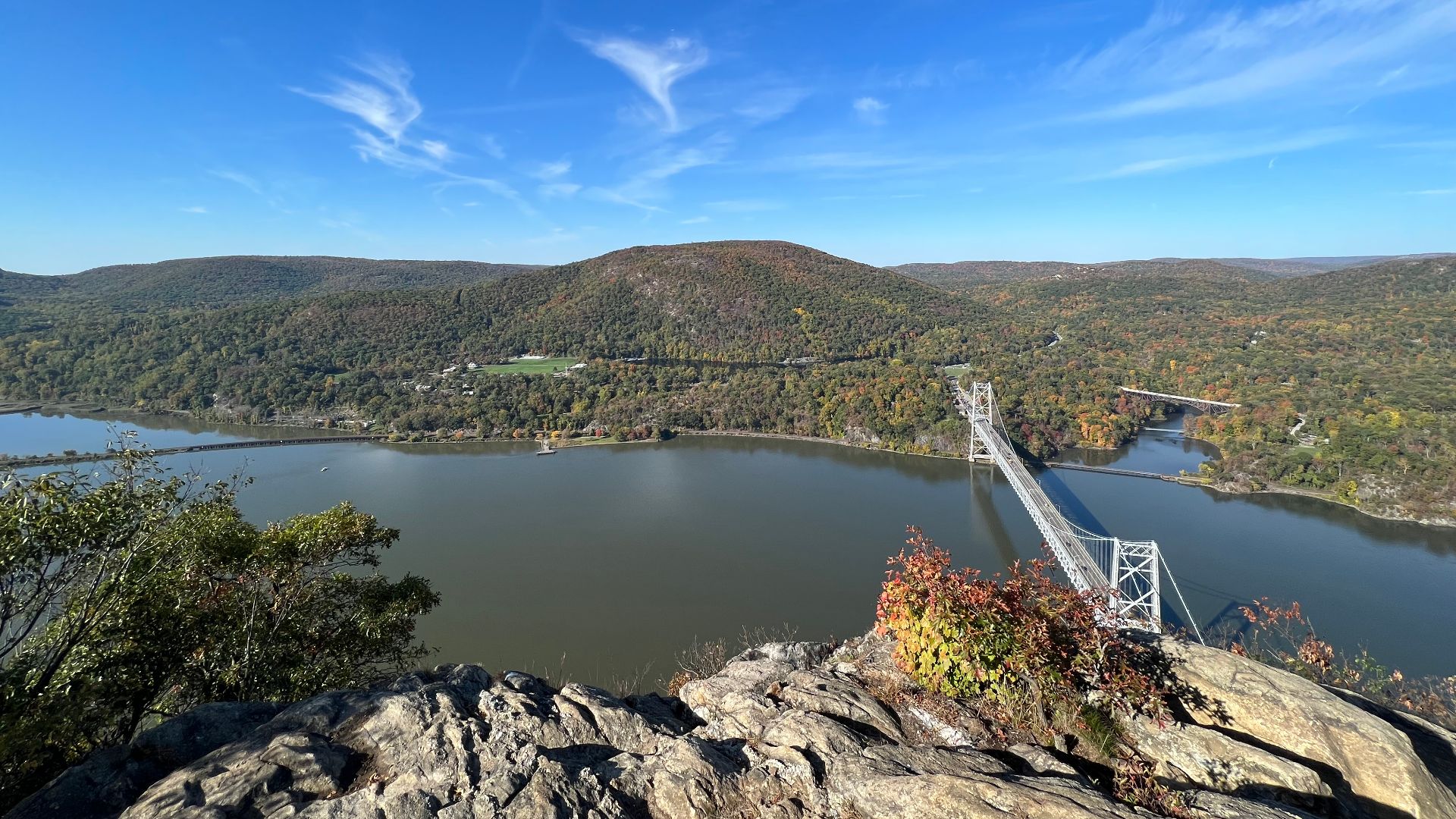 Bear Mountain, Bear Mountain State Park, and the Bear Mountain Bridge as seen from Anthony’s Nose