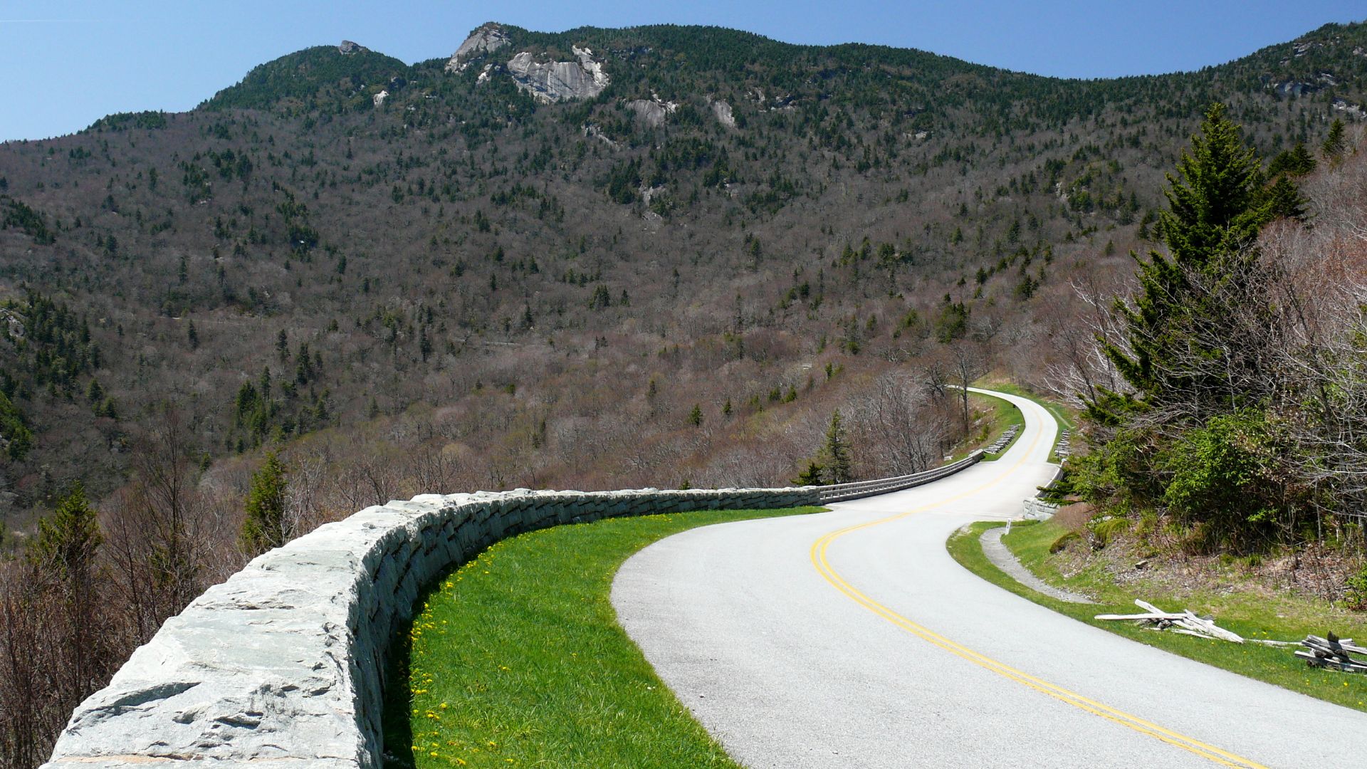 The Blue Ridge Parkway snakes around Grandfather Mountain near the Linn Cove Viaduct at Mile Marker 304.Photo taken with a Panasonic Lumix DMC-FZ50 in Avery County, NC, USA.